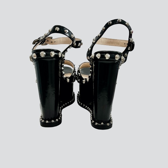 PRADA BLACK SPAZZOLATO STUDDED PLATFORM SANDAL - Picture 12 of 16